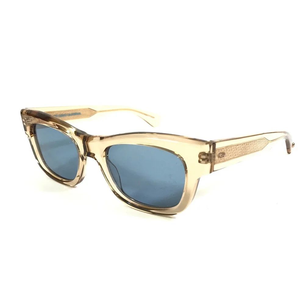 Garrett Leight Sunglasses WOZ BRE Champagne Square Frames with Light Blue Lenses
